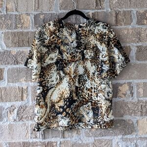 Vintage 80s Jordan Big Cat Jaguar Leopard Short Sleeve Blouse Small